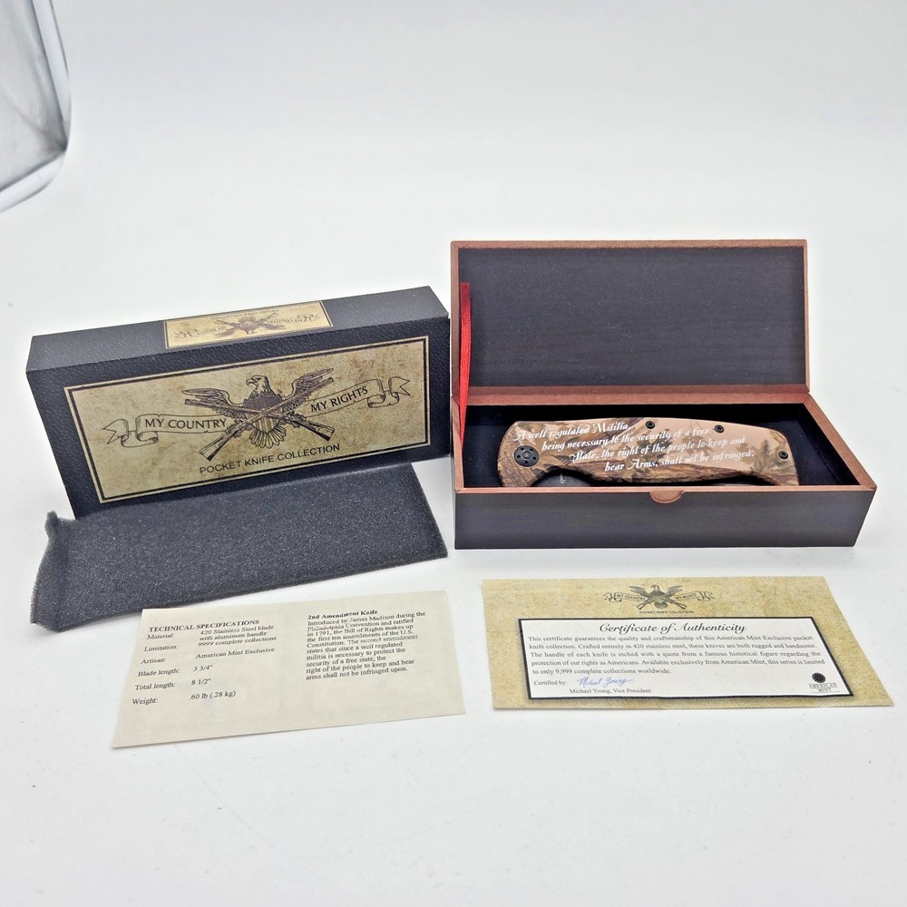 American Mint My Country My Rights Pocket Knife Collection 2nd Amendment Patriot